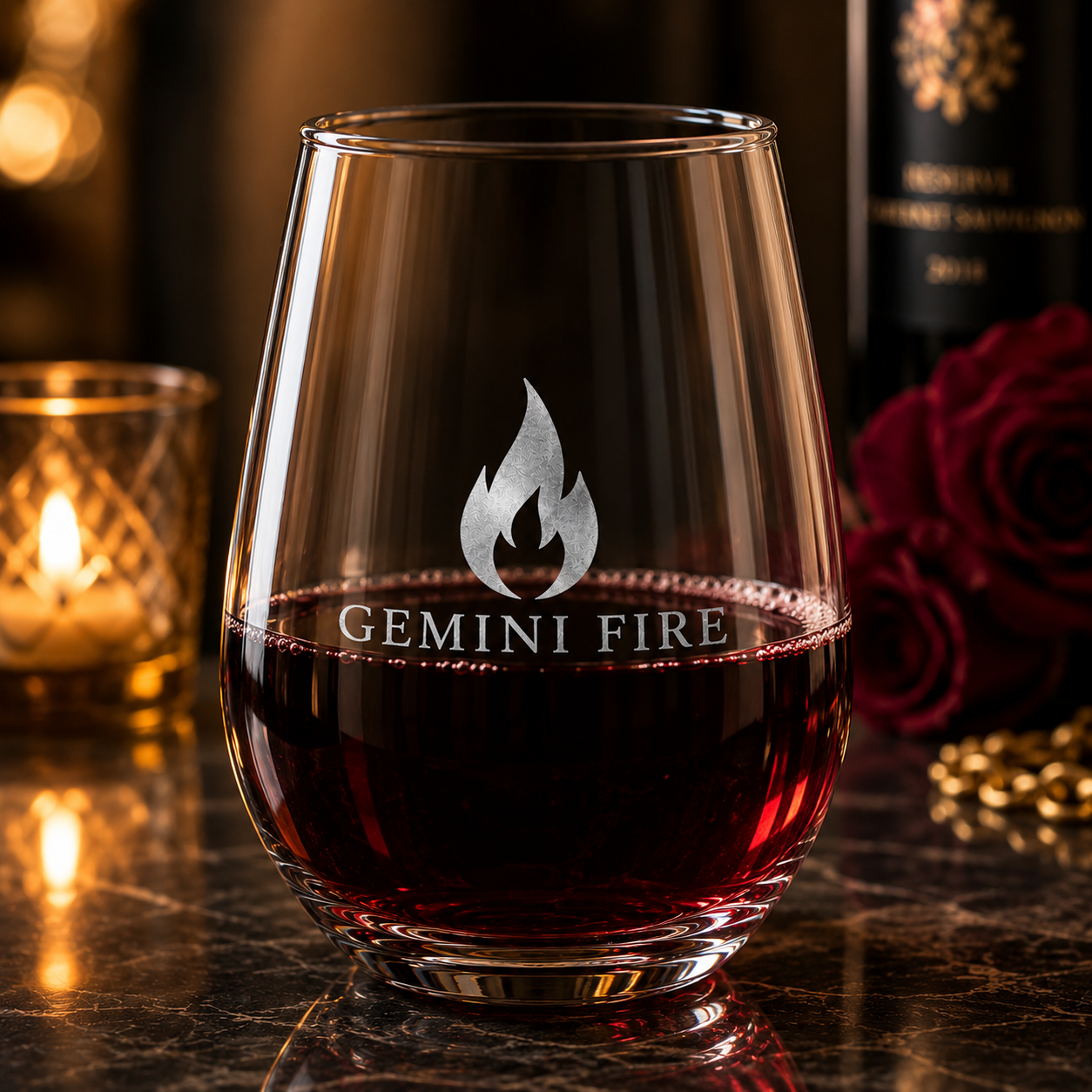 The Gemini Fire Stemless Wine Glass